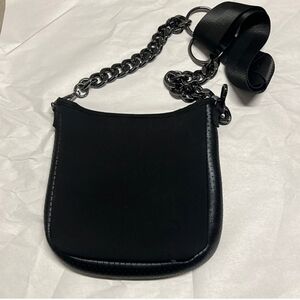 Haute shore neoprene cross body with fun metallic strap